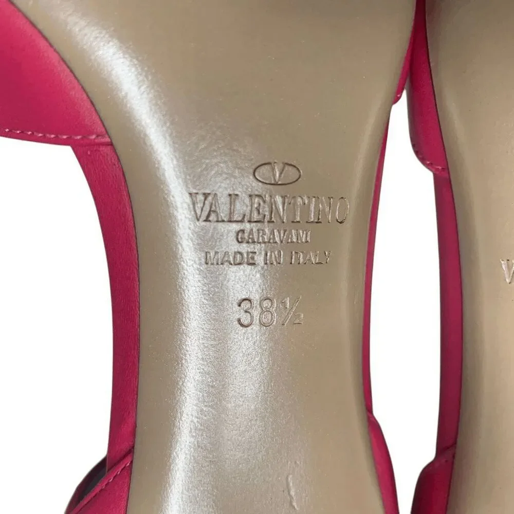 Valentino Garavani Leather Rockstud Ankle Strap Heels EU 38.5 US 8.5 Pink Pumps